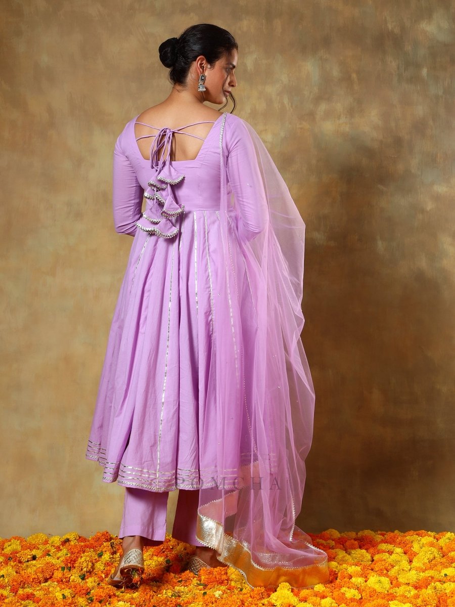 GUZARISH LAVENDER COTTON ANARKALI SET - Pomcha Jaipur