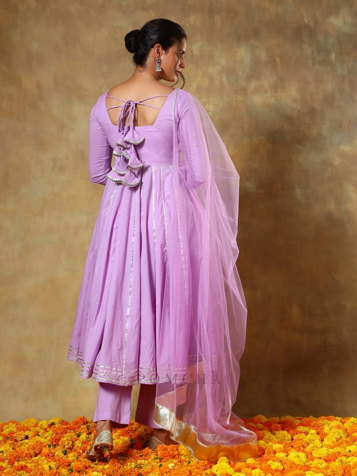 GUZARISH LAVENDER COTTON ANARKALI SET - Pomcha Jaipur