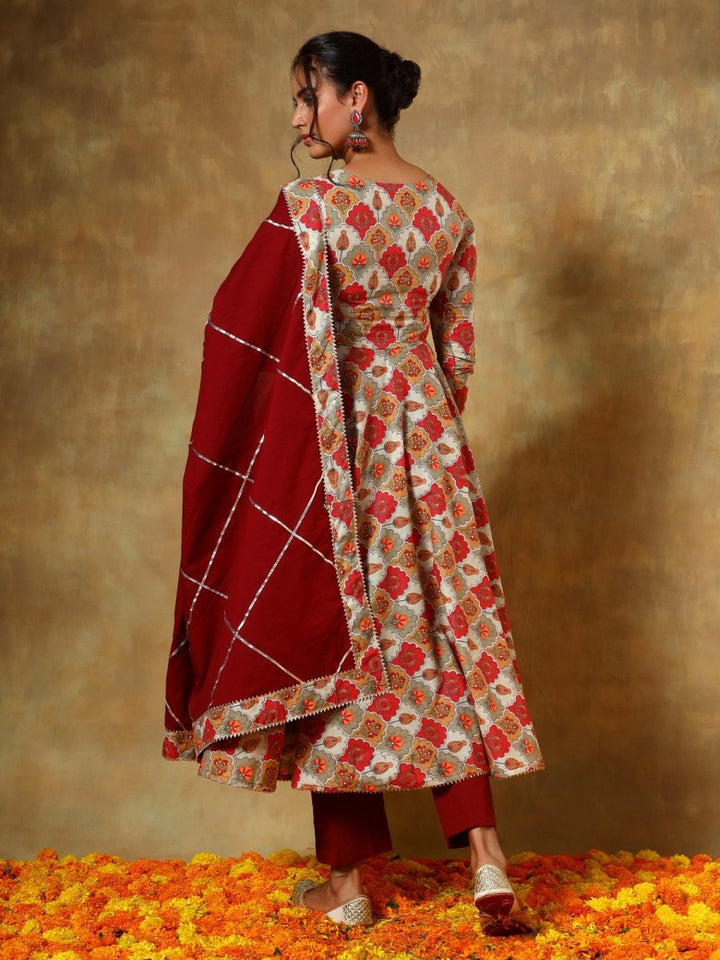 GUZARISH MAROON COTTON ANARKALI SET - Pomcha Jaipur