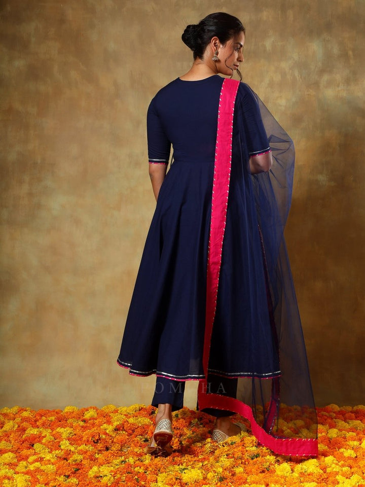 GUZARISH NAVY BLUE COTTON ANGRAKHA SET - Pomcha Jaipur