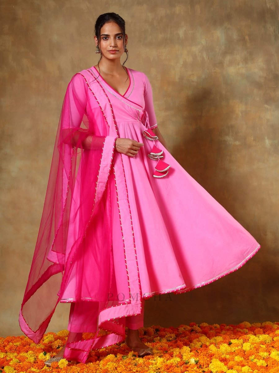 GUZARISH PINK COTTON ANGRAKHA SET - Pomcha Jaipur