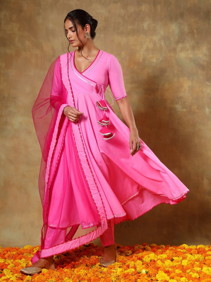 GUZARISH PINK COTTON ANGRAKHA SET - Pomcha Jaipur