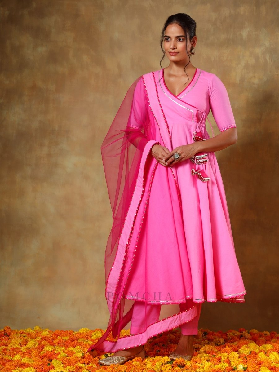 GUZARISH PINK COTTON ANGRAKHA SET - Pomcha Jaipur
