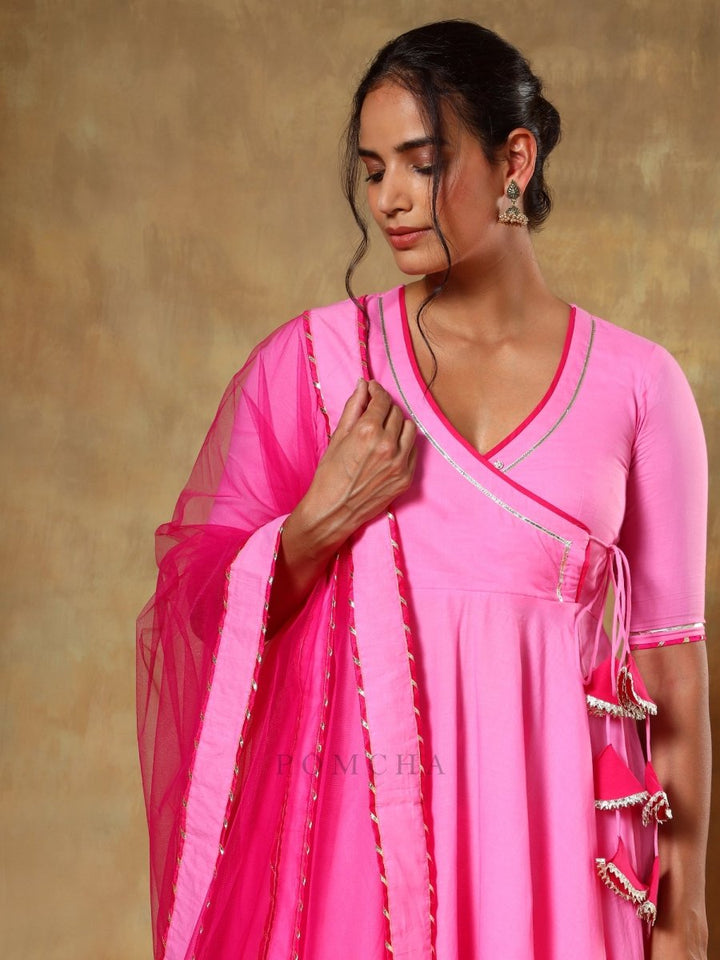 GUZARISH PINK COTTON ANGRAKHA SET - Pomcha Jaipur