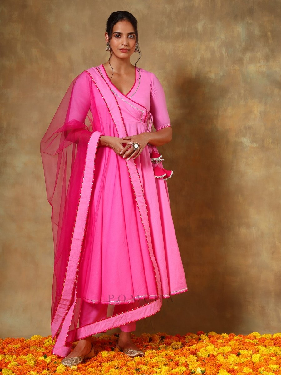 GUZARISH PINK COTTON ANGRAKHA SET - Pomcha Jaipur