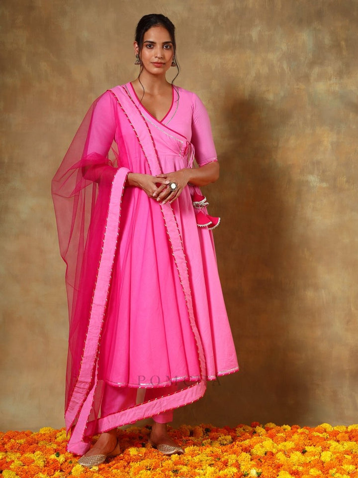 GUZARISH PINK COTTON ANGRAKHA SET - Pomcha Jaipur
