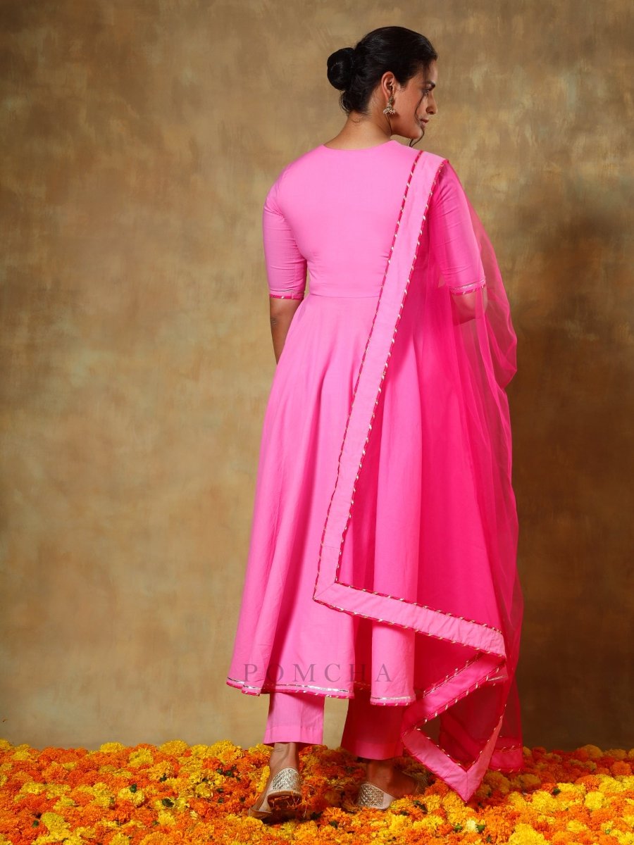 GUZARISH PINK COTTON ANGRAKHA SET - Pomcha Jaipur
