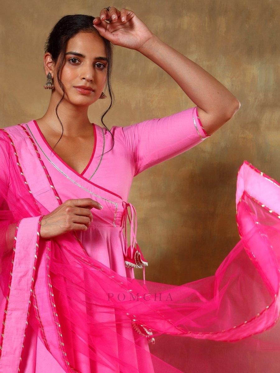 GUZARISH PINK COTTON ANGRAKHA SET - Pomcha Jaipur