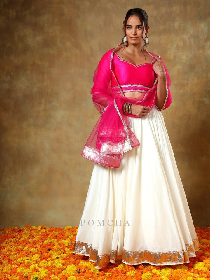 GUZARISH RANI OFF WHITE COTTON SILK LEHENGA SET - Pomcha Jaipur