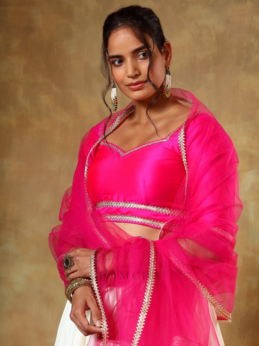 GUZARISH RANI OFF WHITE COTTON SILK LEHENGA SET - Pomcha Jaipur