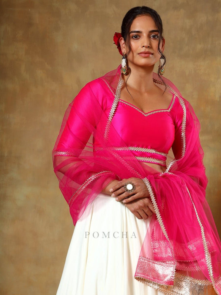GUZARISH RANI OFF WHITE COTTON SILK LEHENGA SET - Pomcha Jaipur
