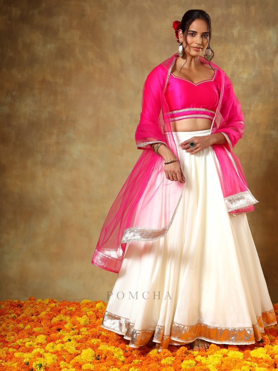 GUZARISH RANI OFF WHITE COTTON SILK LEHENGA SET - Pomcha Jaipur