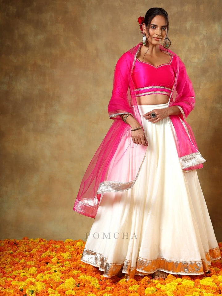 GUZARISH RANI OFF WHITE COTTON SILK LEHENGA SET - Pomcha Jaipur