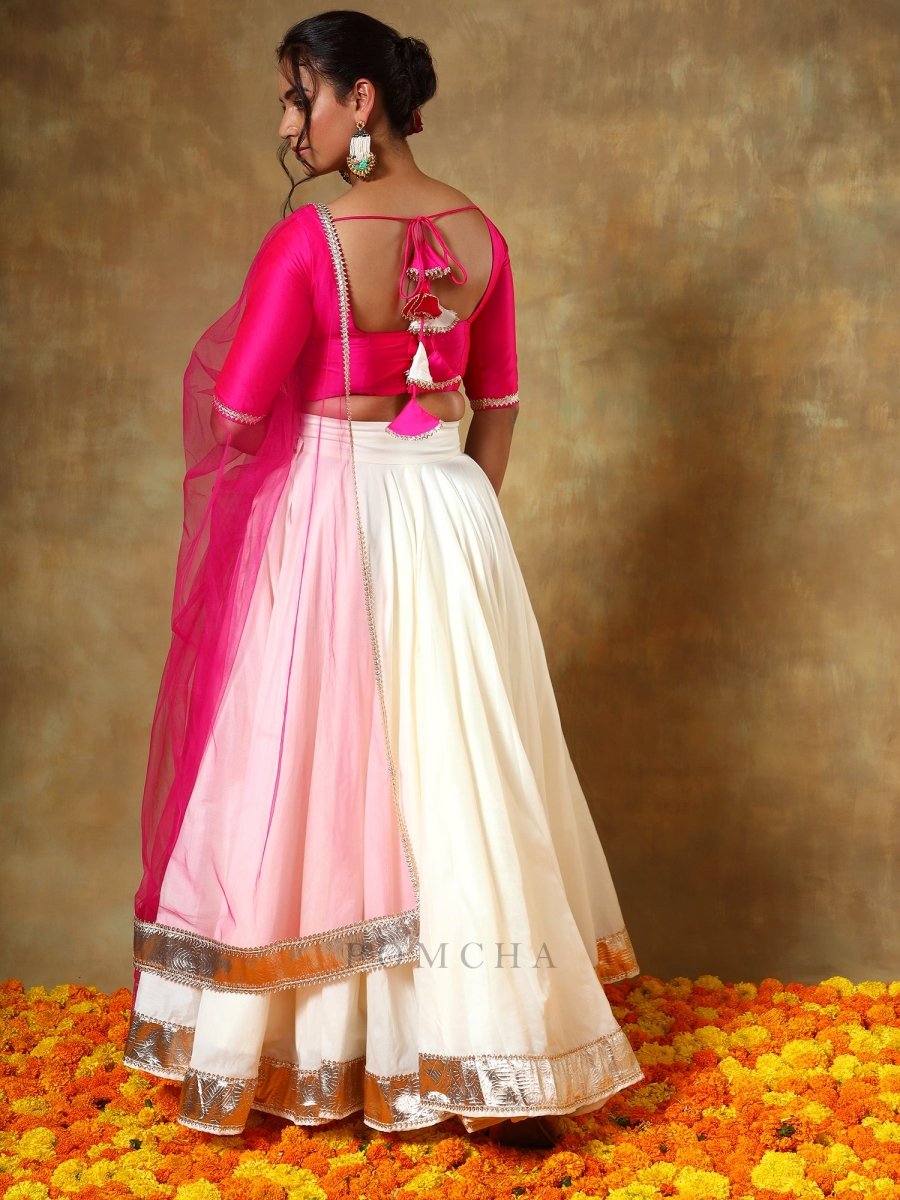 GUZARISH RANI OFF WHITE COTTON SILK LEHENGA SET - Pomcha Jaipur