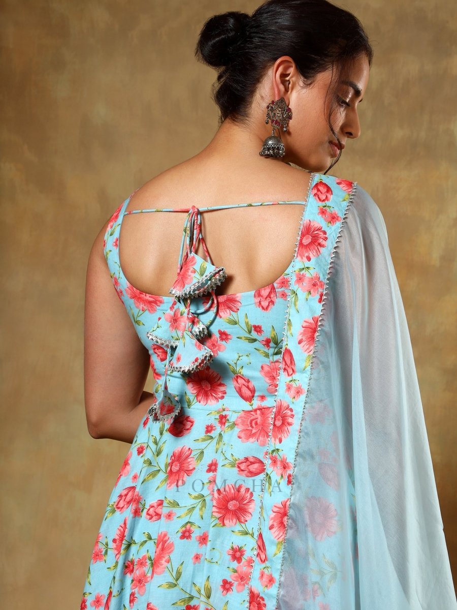 GUZARISH RED FLORAL ANARKALI SET - Pomcha Jaipur