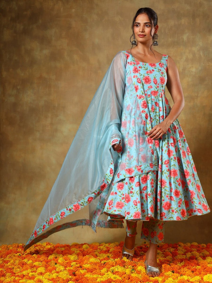 GUZARISH RED FLORAL ANARKALI SET - Pomcha Jaipur