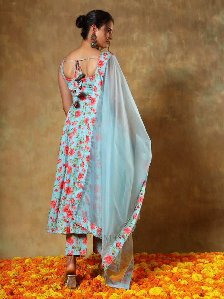 GUZARISH RED FLORAL ANARKALI SET - Pomcha Jaipur