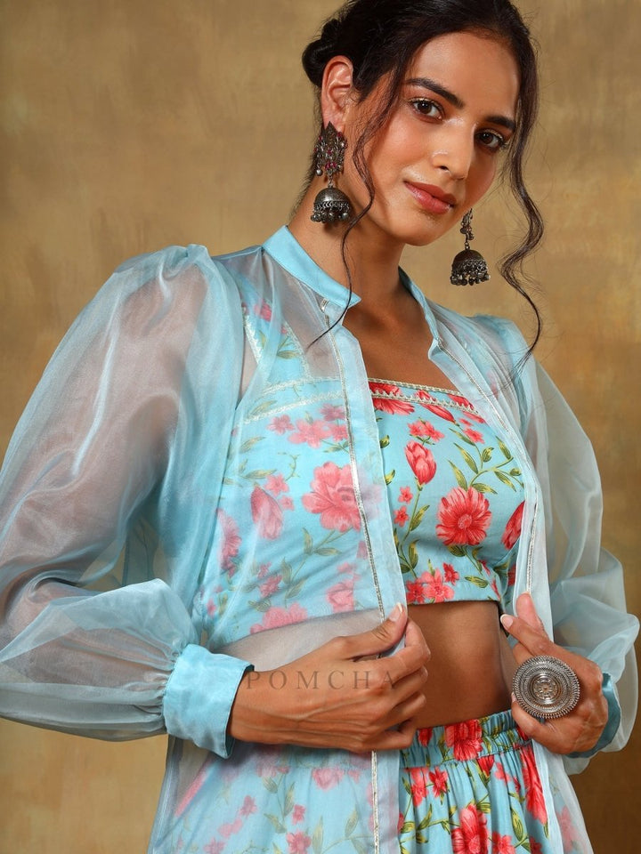 GUZARISH RED FLORAL LEHENGA SET WITH SHRUG - Pomcha Jaipur