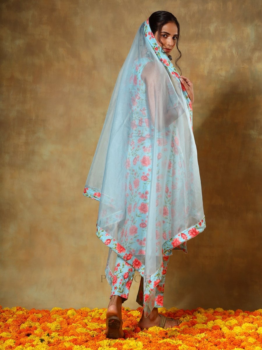 GUZARISH RED FLORAL STRAIGHT SUIT SET - Pomcha Jaipur