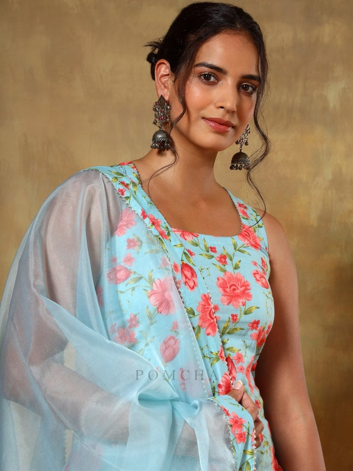 GUZARISH RED FLORAL STRAIGHT SUIT SET - Pomcha Jaipur