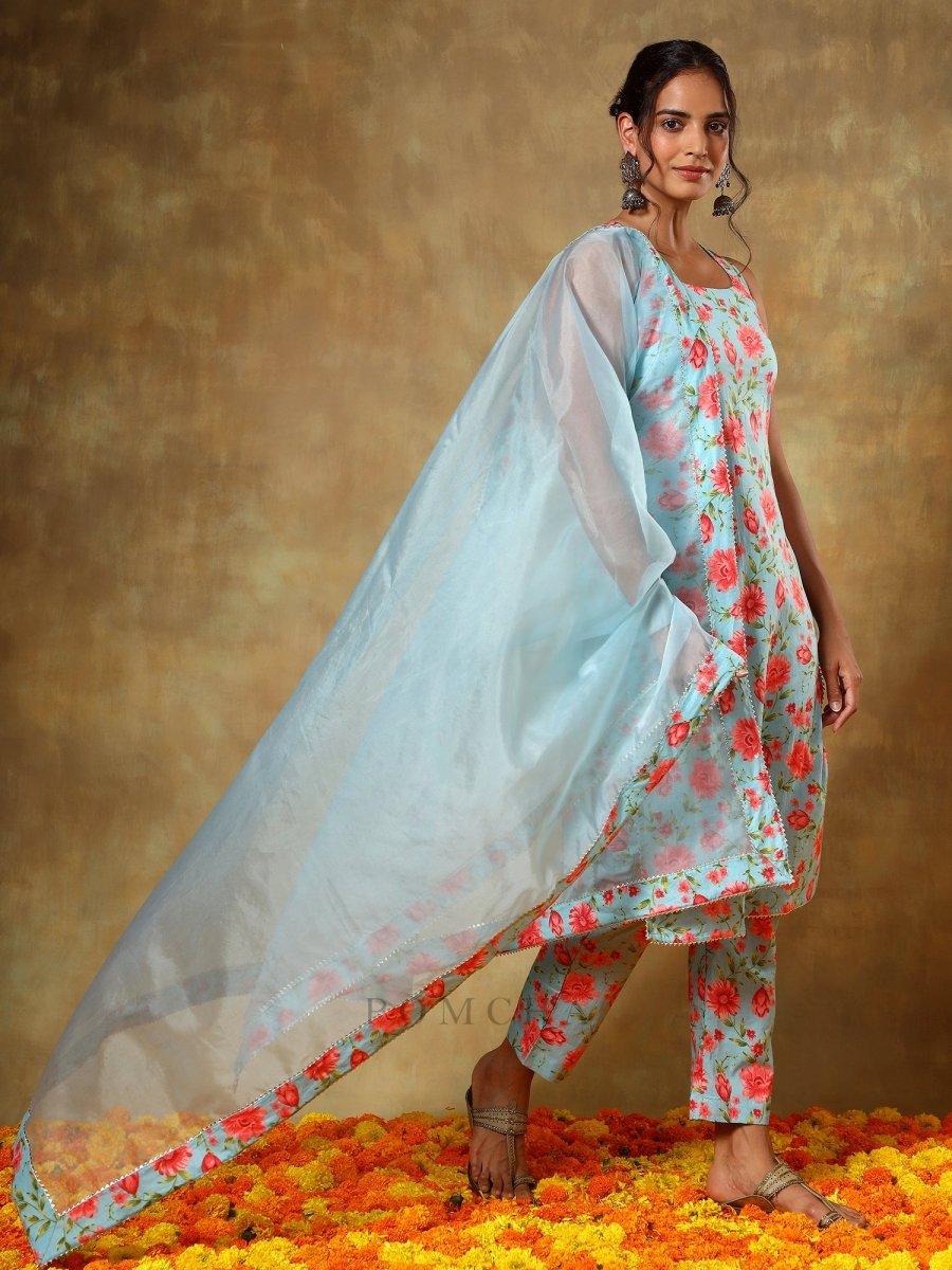 GUZARISH RED FLORAL STRAIGHT SUIT SET - Pomcha Jaipur