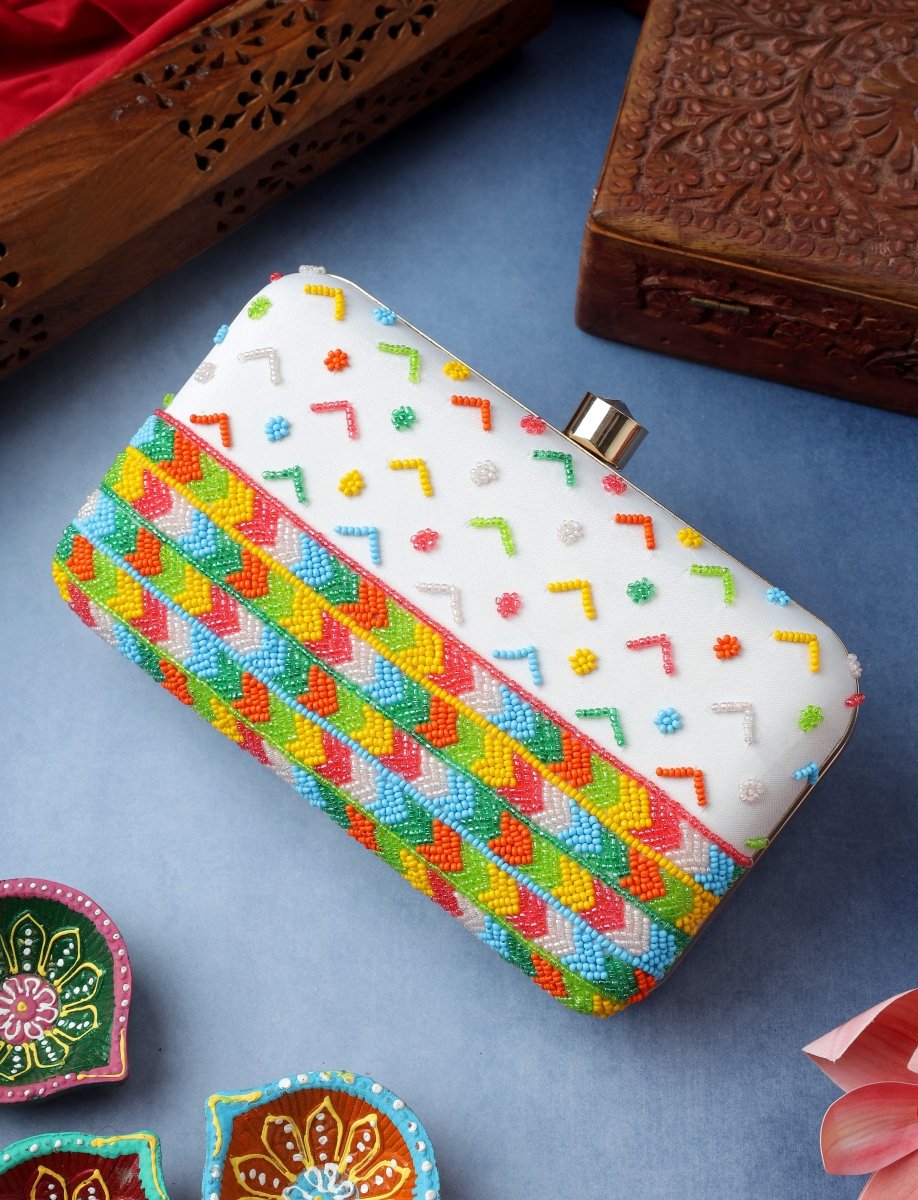 IQRA WHITE HAND WORK JUTTI CLUTCH COMBO - Pomcha Jaipur