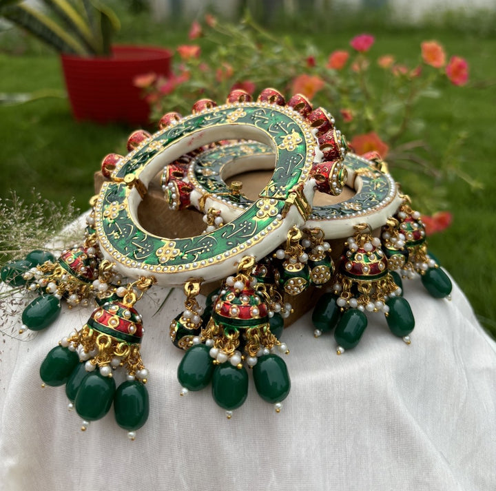 JADAU KUNDAN BANGLES WITH LATKAN - Pomcha Jaipur
