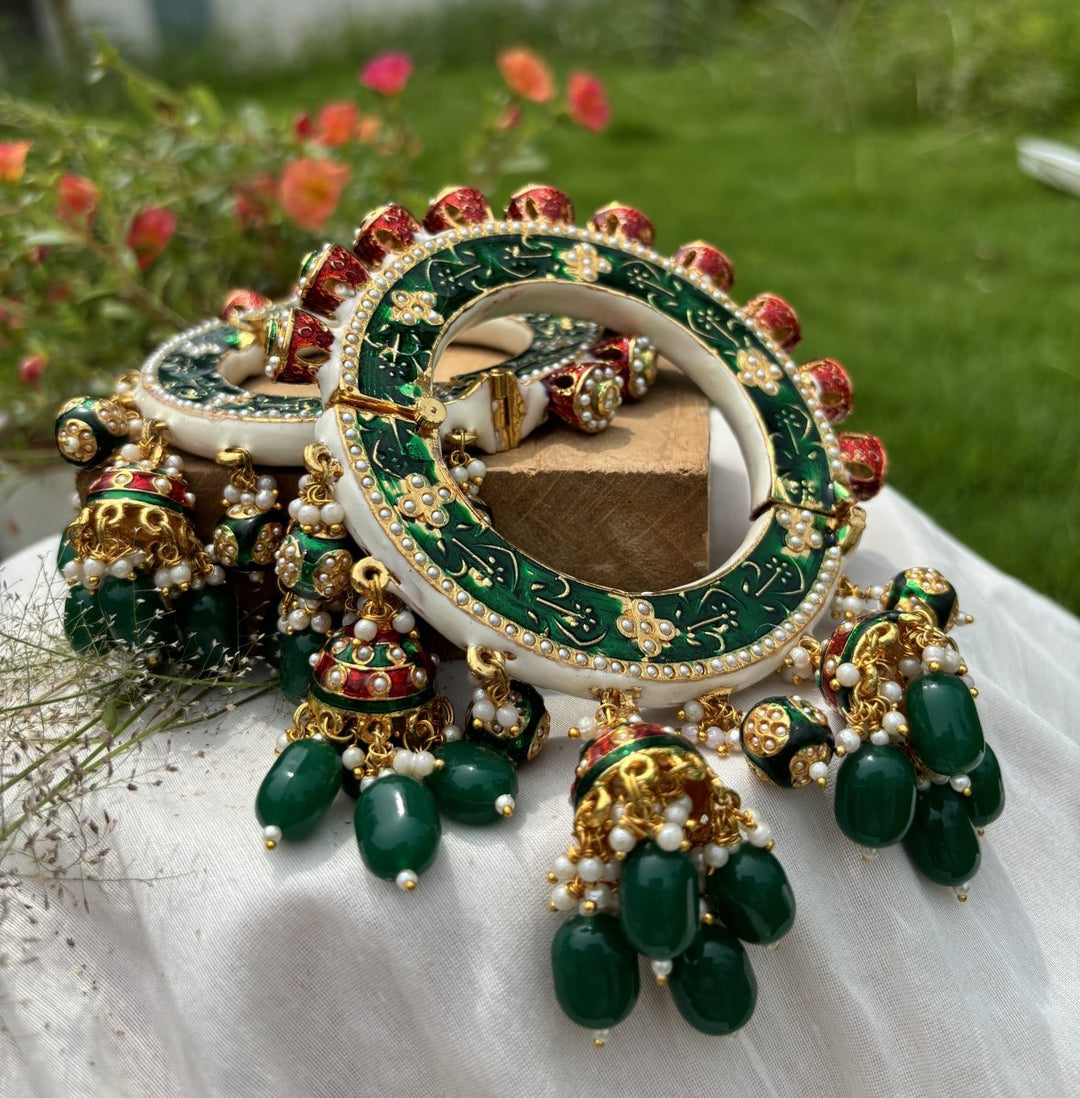 JADAU KUNDAN BANGLES WITH LATKAN - Pomcha Jaipur