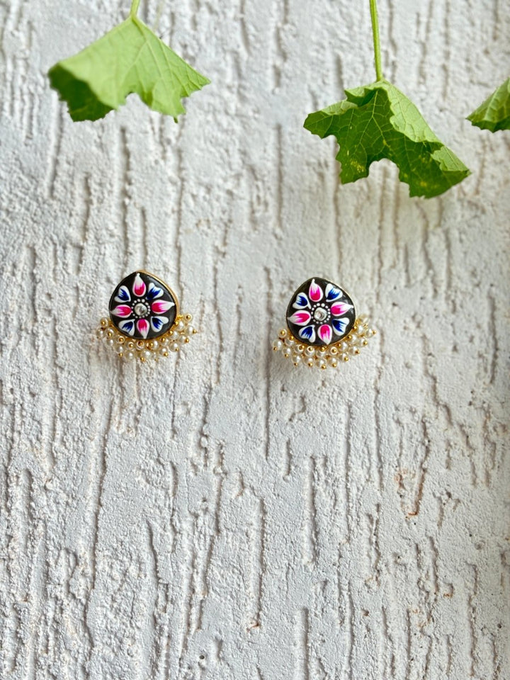JAIPURI HAND PAINTED STONE PEARL EARRING SET - Pomcha Jaipur