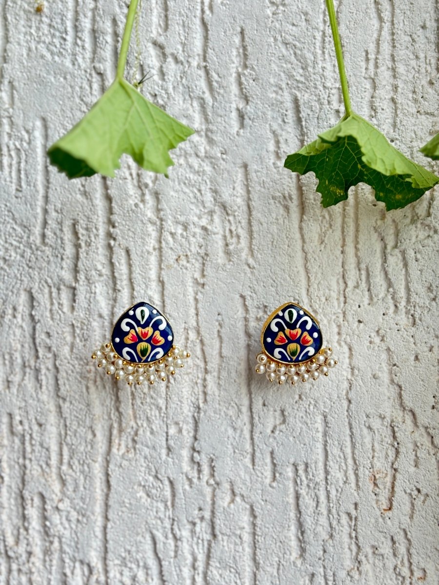 JAIPURI HAND PAINTED STONE PEARL EARRING SET - Pomcha Jaipur