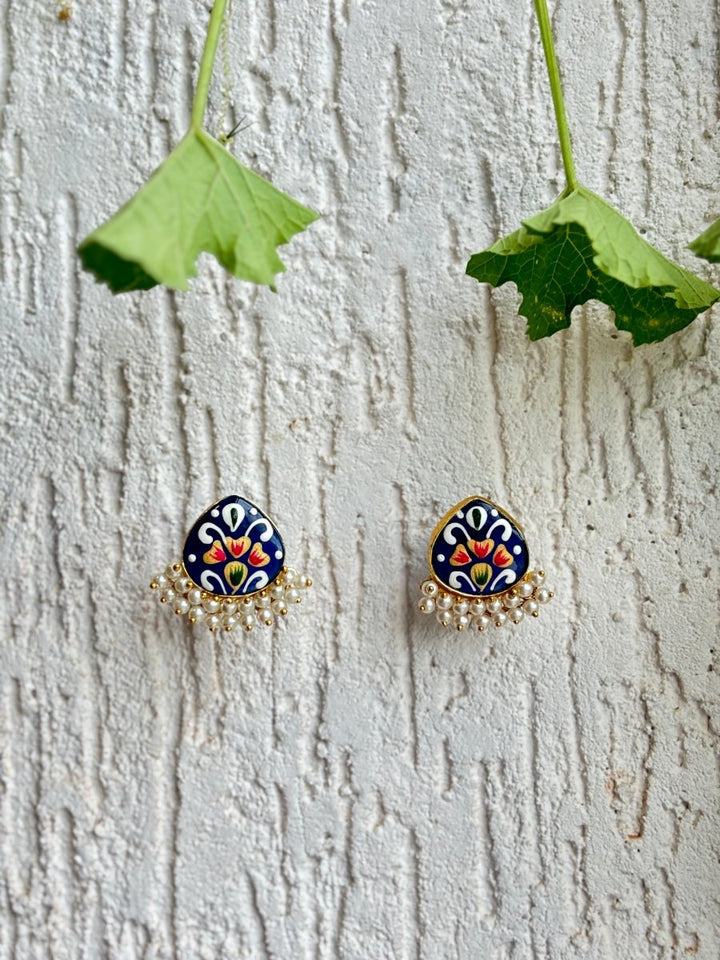 JAIPURI HAND PAINTED STONE PEARL EARRING SET - Pomcha Jaipur