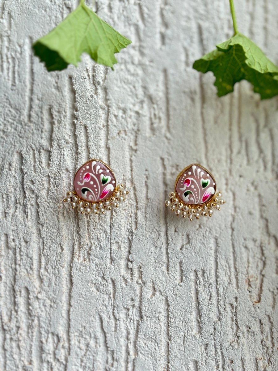JAIPURI HAND PAINTED STONE PEARL EARRING SET - Pomcha Jaipur