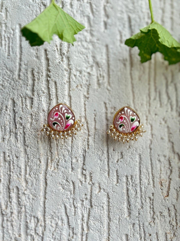 JAIPURI HAND PAINTED STONE PEARL EARRING SET - Pomcha Jaipur