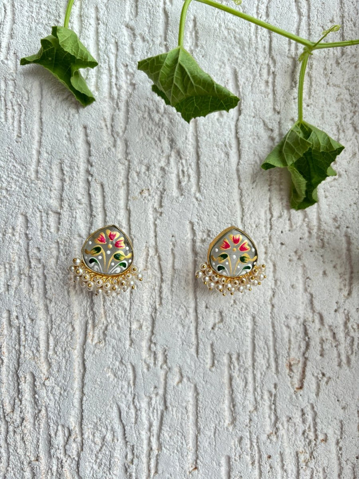 JAIPURI HAND PAINTED STONE PEARL EARRING SET - Pomcha Jaipur