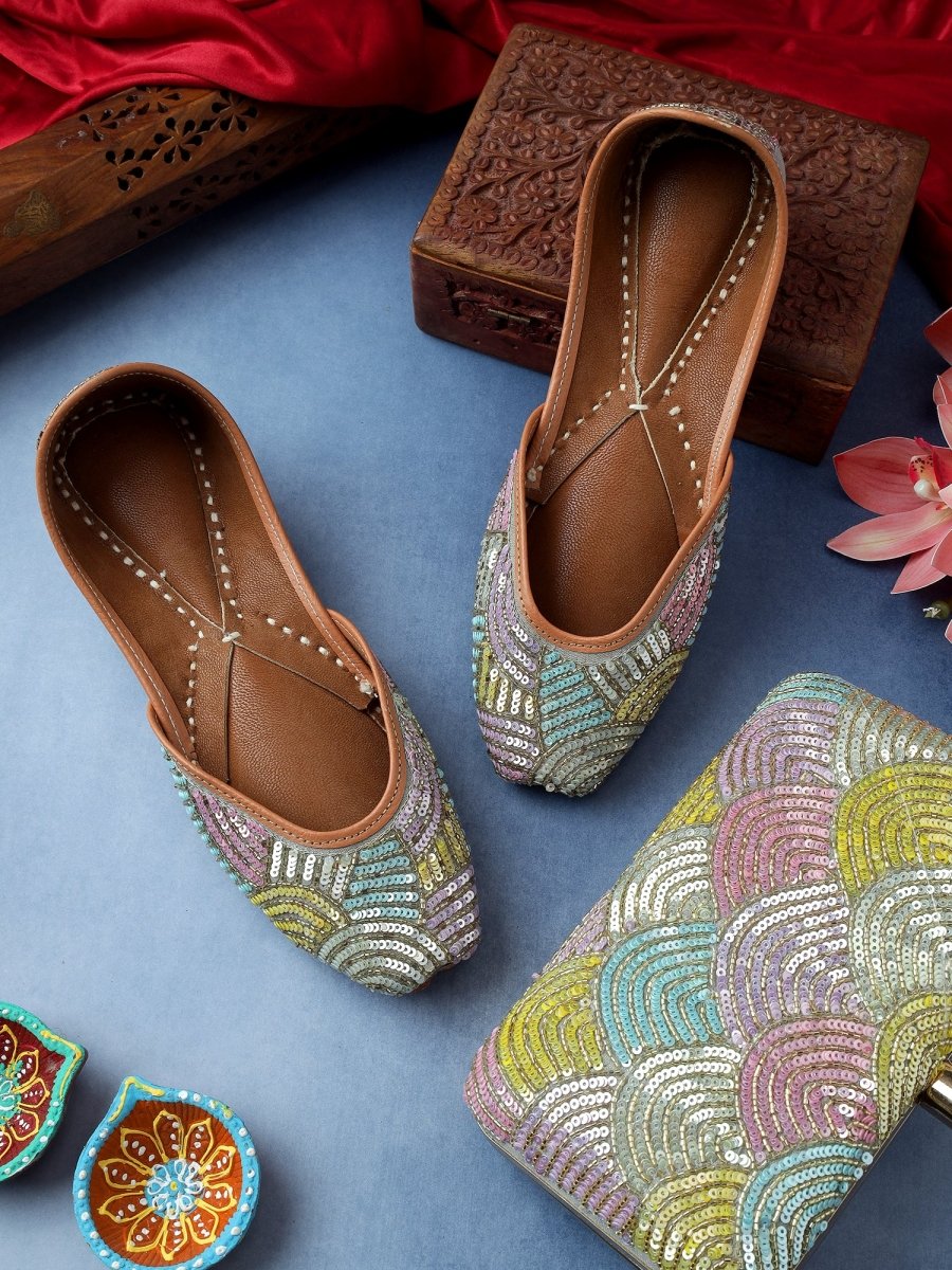 JENNA MULTICOLOR SEQUIN WORK JUTTI CLUTCH COMBO - Pomcha Jaipur