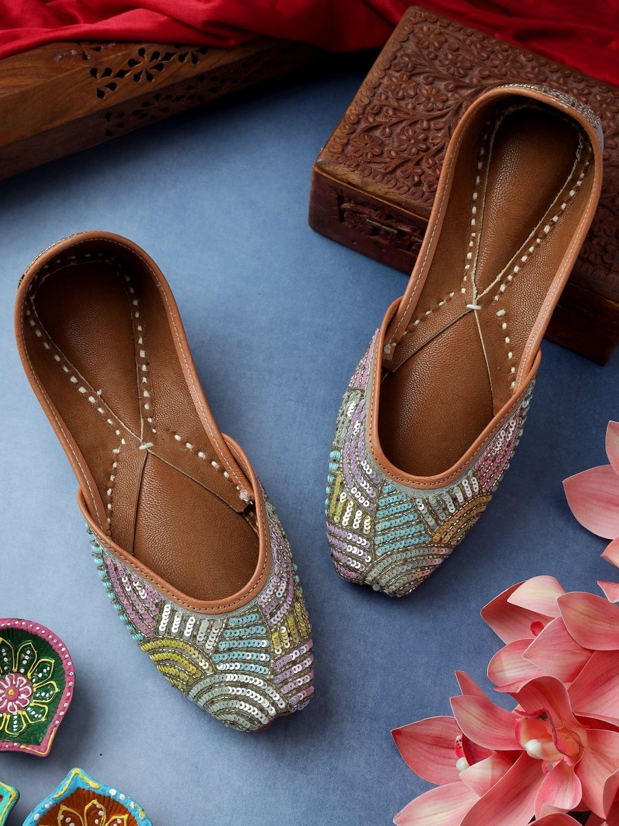 JENNA MULTICOLOR SEQUIN WORK JUTTI CLUTCH COMBO - Pomcha Jaipur