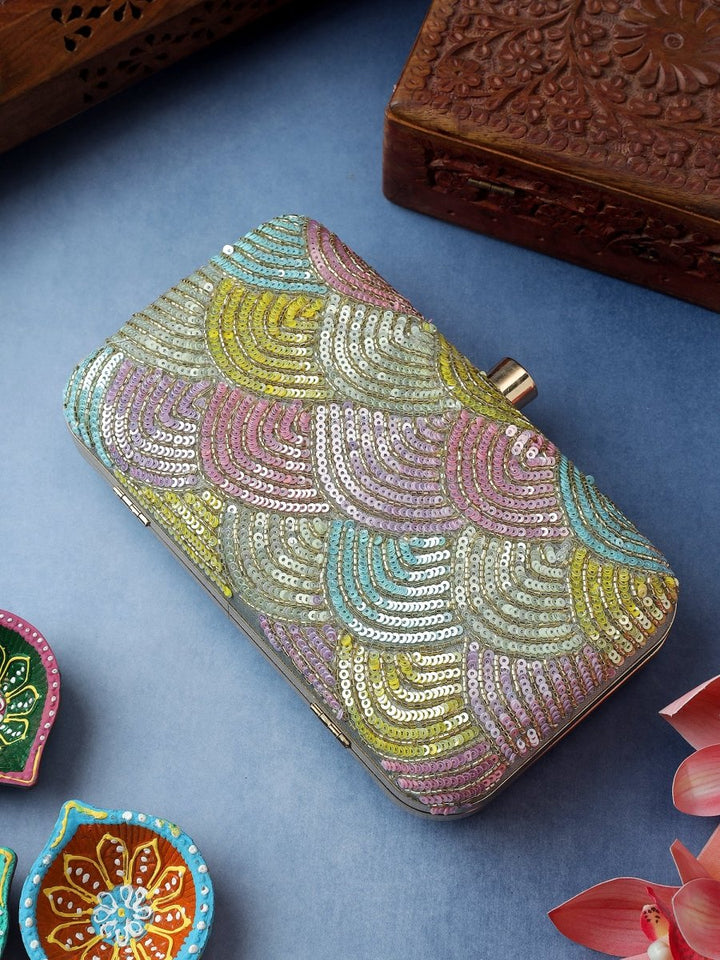 JENNA MULTICOLOR SEQUIN WORK JUTTI CLUTCH COMBO - Pomcha Jaipur