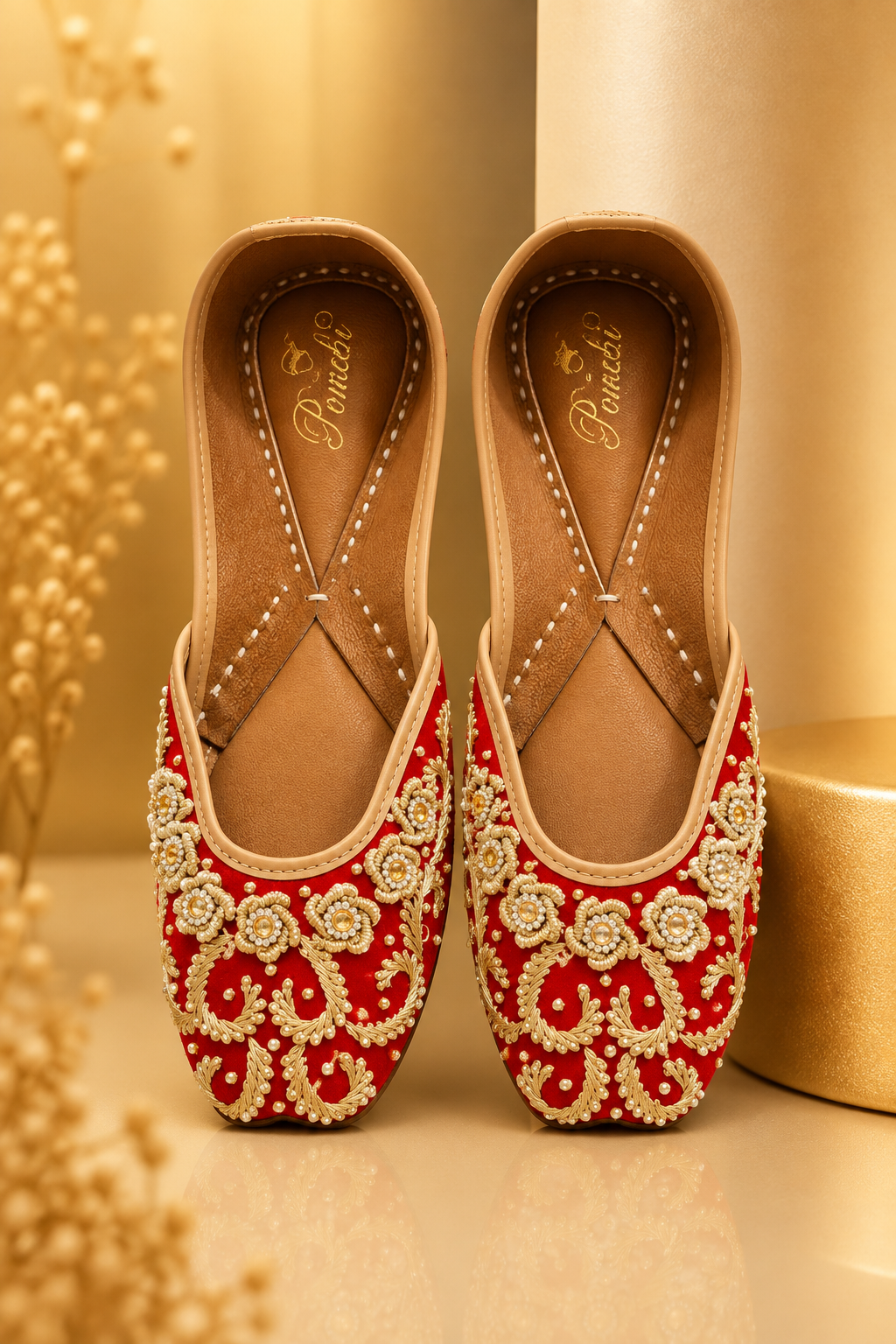 SURKH GUL DABKA HANDWORK JUTTIS FOR WOMEN