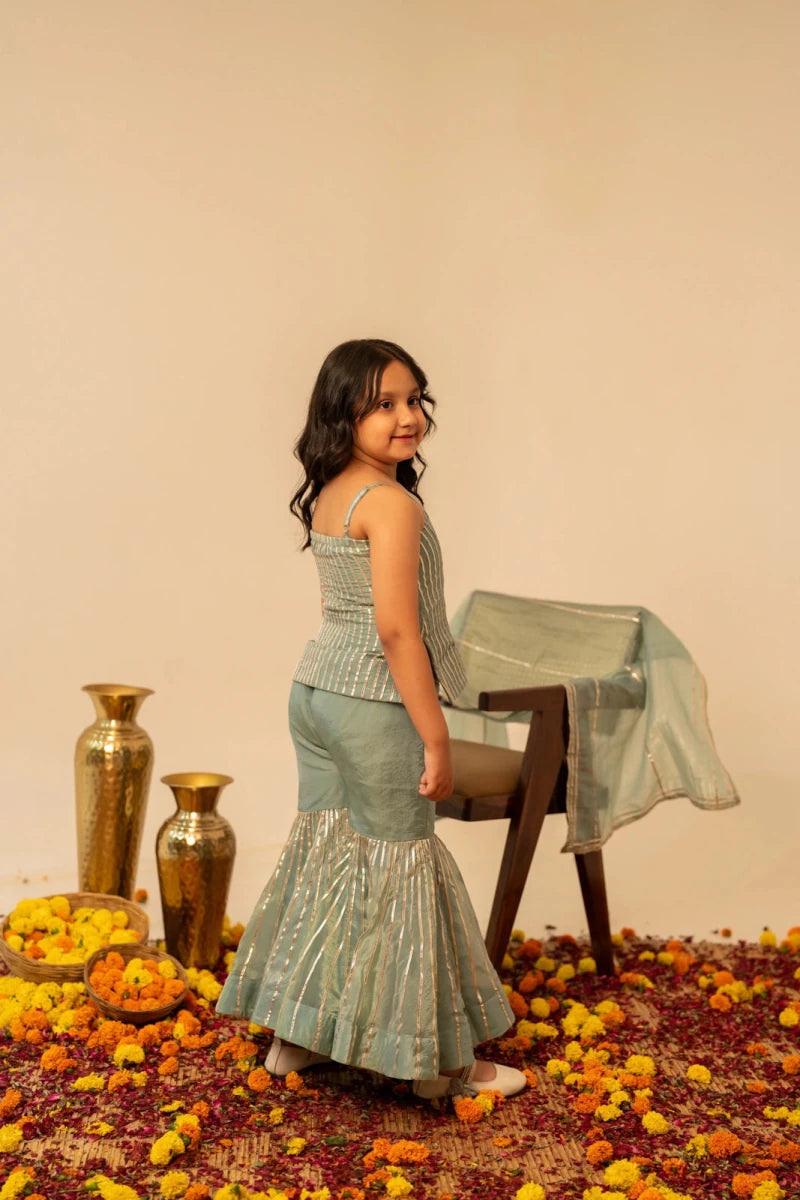 KHILKARI BLUE COSMO SHARARA SET - Pomcha Jaipur