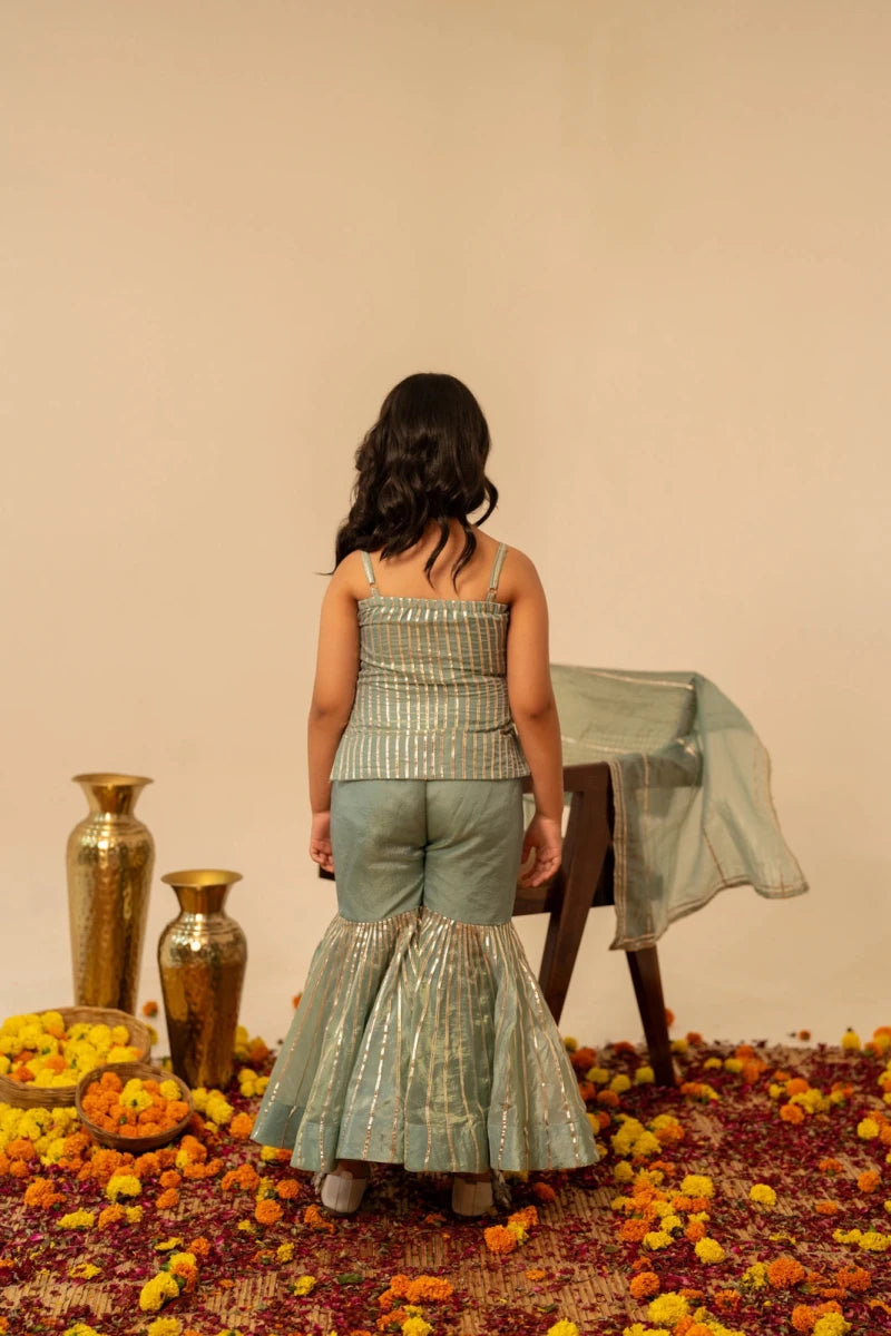 KHILKARI BLUE COSMO SHARARA SET - Pomcha Jaipur