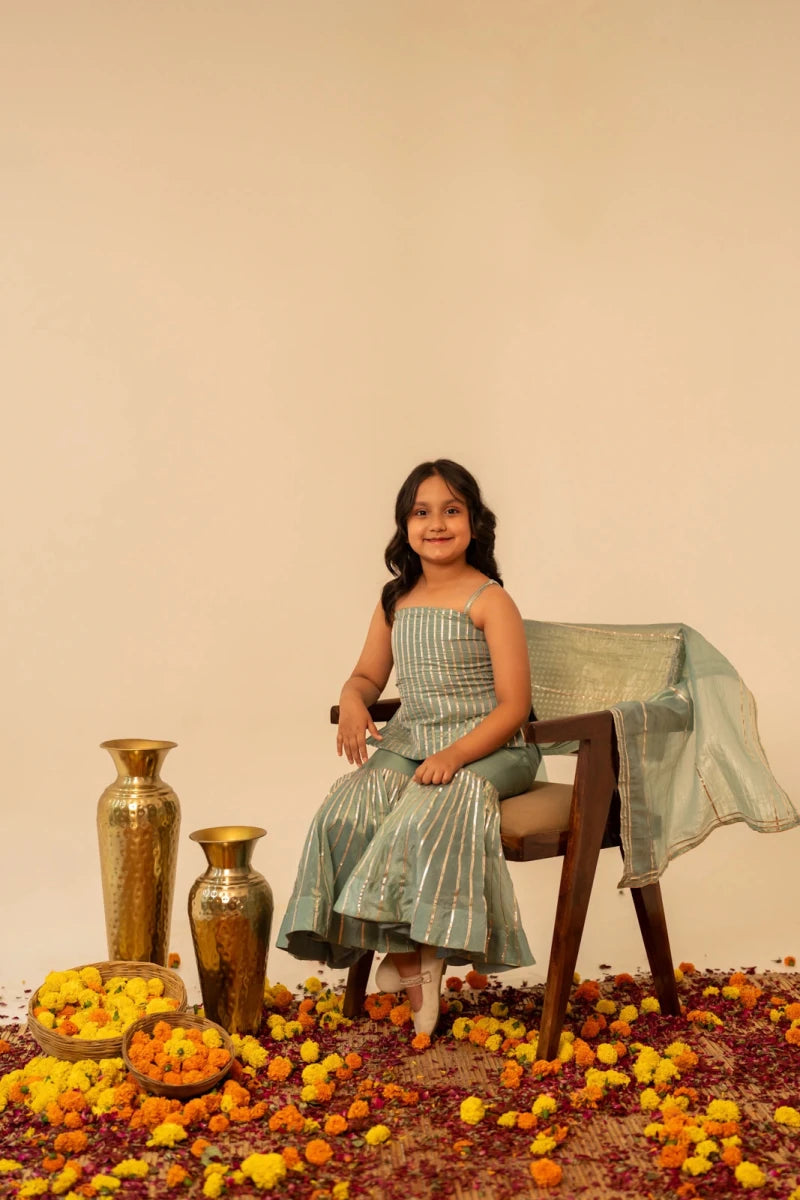 KHILKARI BLUE COSMO SHARARA SET - Pomcha Jaipur