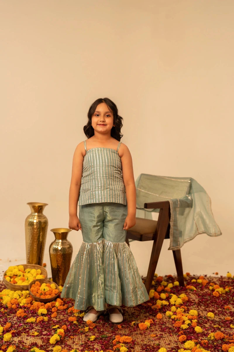 KHILKARI BLUE COSMO SHARARA SET - Pomcha Jaipur