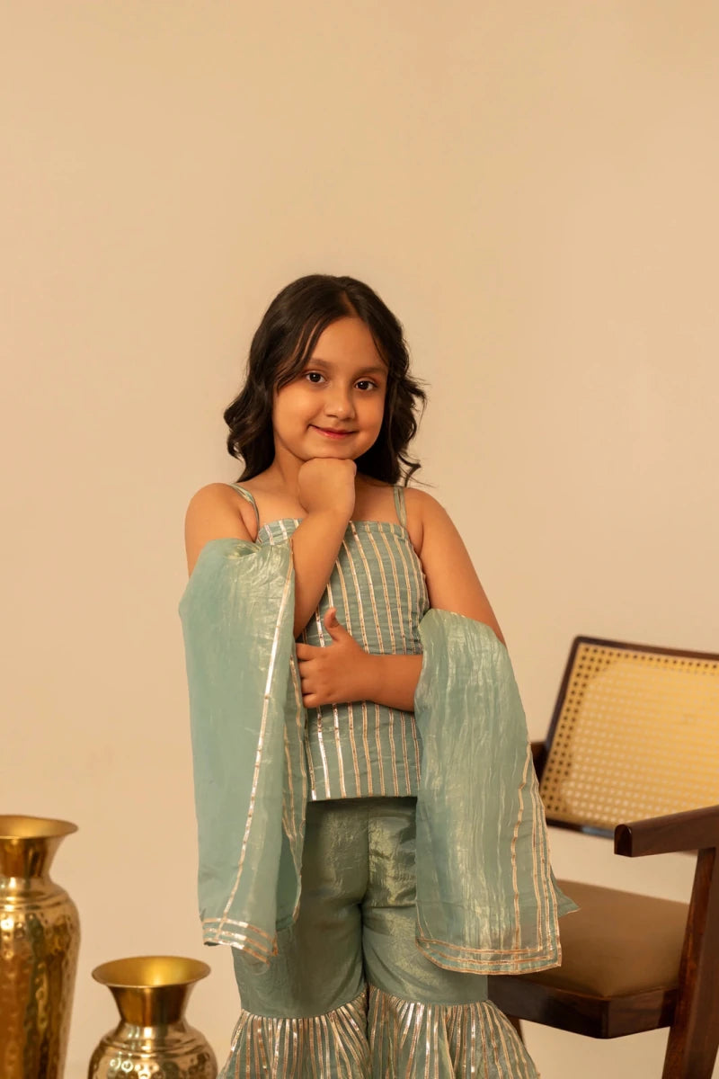 KHILKARI BLUE COSMO SHARARA SET - Pomcha Jaipur