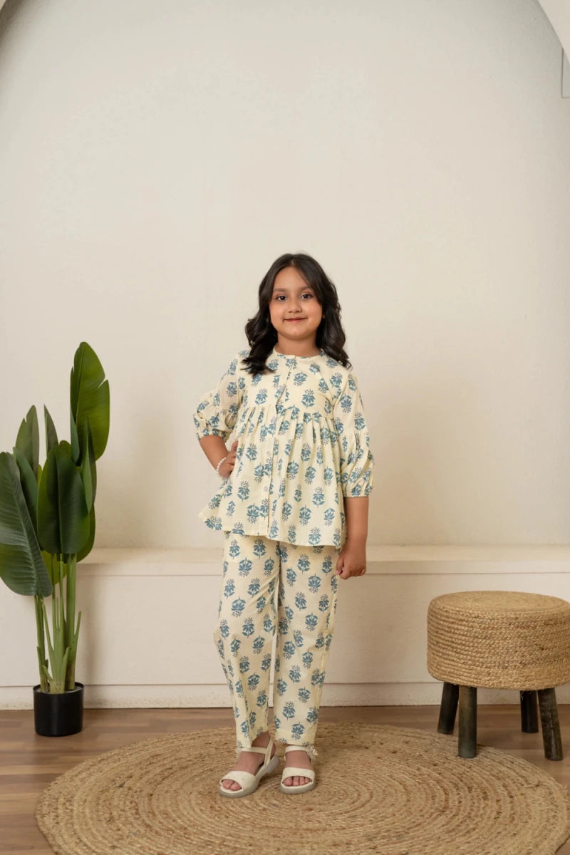 KHILKARI BLUEBELL COTTN HAND BLOCK PRINT CO-ORD SET - Pomcha Jaipur