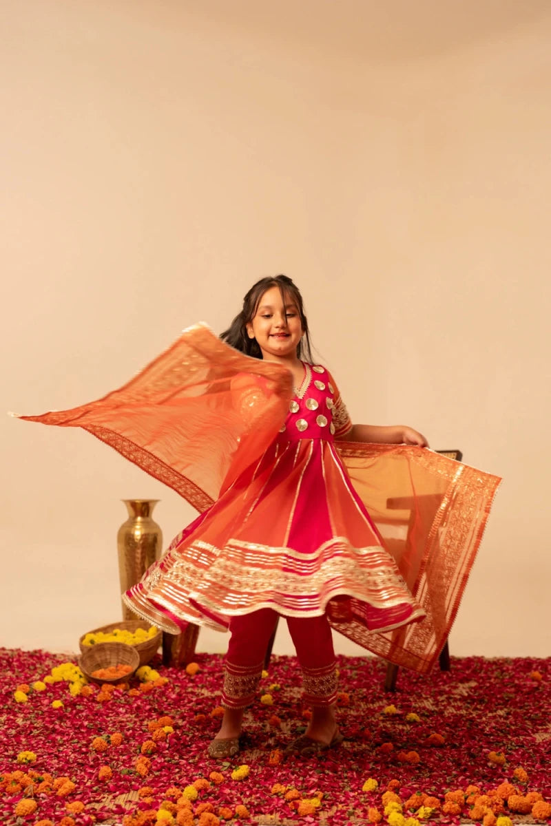 KHILKARI CANDY CANE ORGANZA ANARKALI SET - Pomcha Jaipur