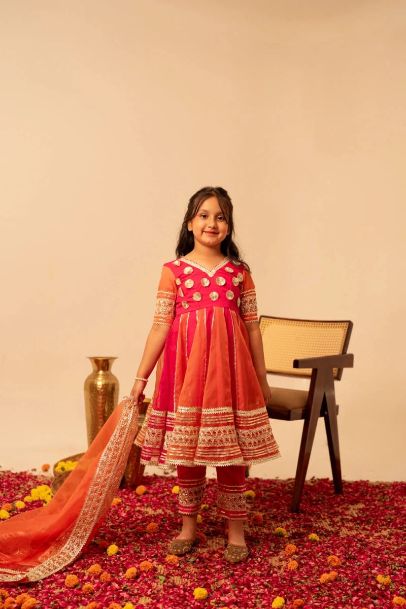 KHILKARI CANDY CANE ORGANZA ANARKALI SET - Pomcha Jaipur