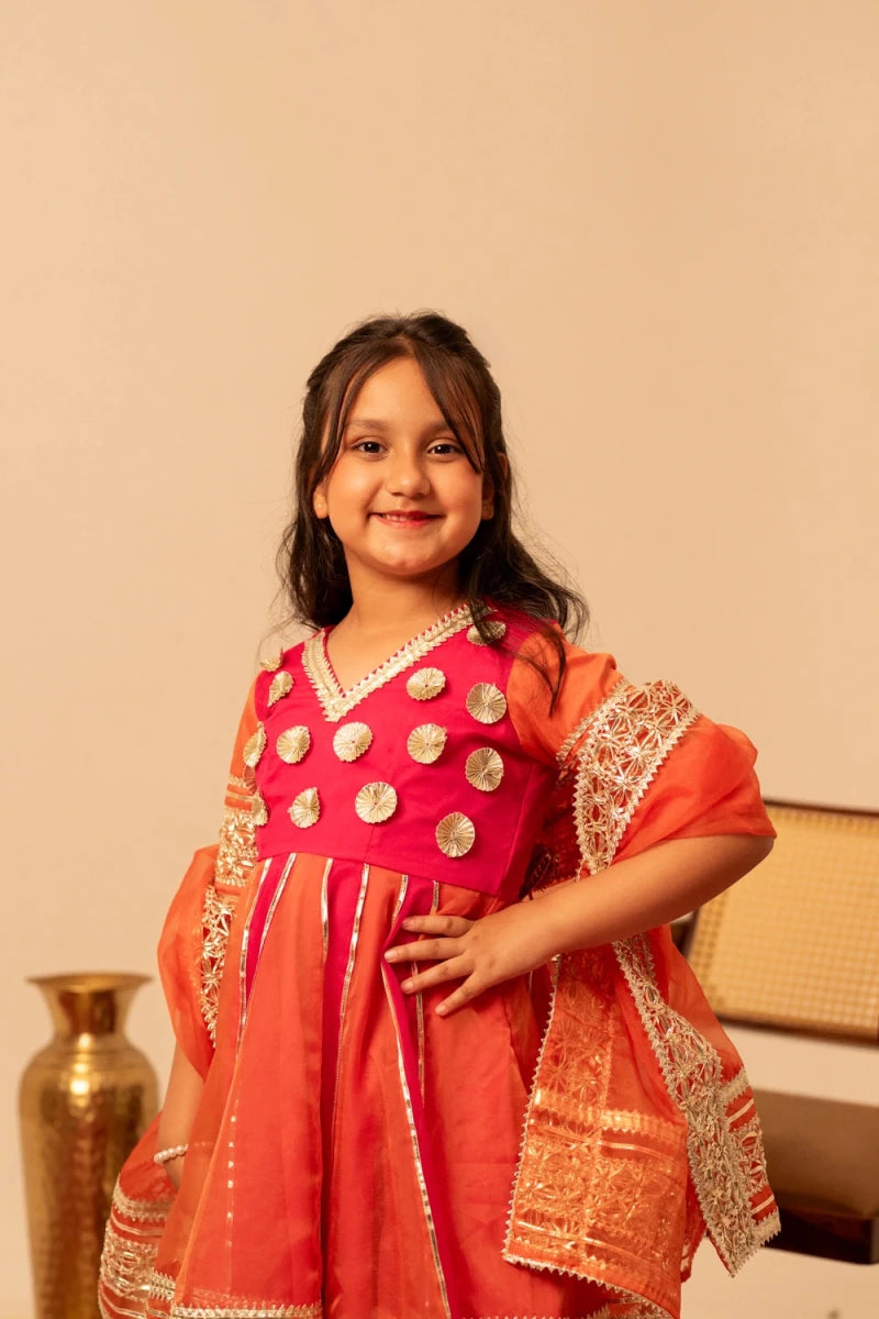 KHILKARI CANDY CANE ORGANZA ANARKALI SET - Pomcha Jaipur