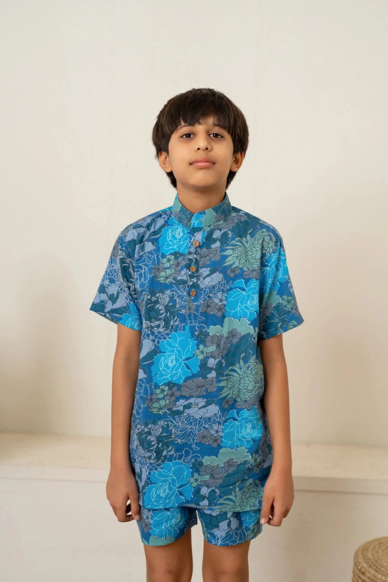 KHILKARI COOL BLUE SUMMERY COTTON CO-ORD SET - Pomcha Jaipur