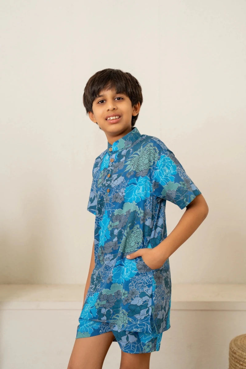 KHILKARI COOL BLUE SUMMERY COTTON CO-ORD SET - Pomcha Jaipur