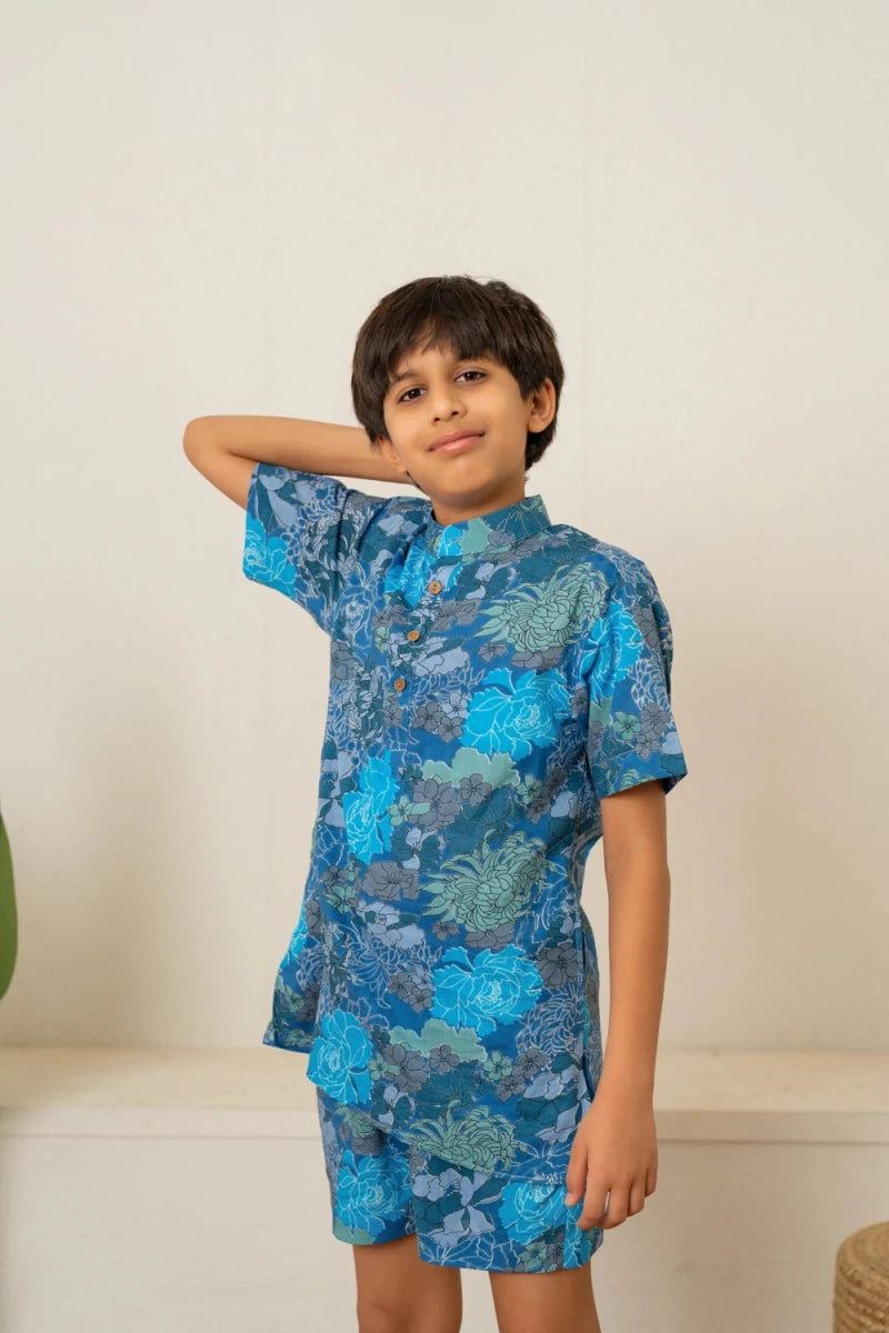 KHILKARI COOL BLUE SUMMERY COTTON CO-ORD SET - Pomcha Jaipur
